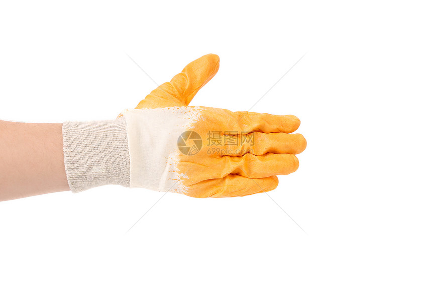 橡胶保护黄色手套工人花园预防衣服工作服手指建造橡皮材料工作图片