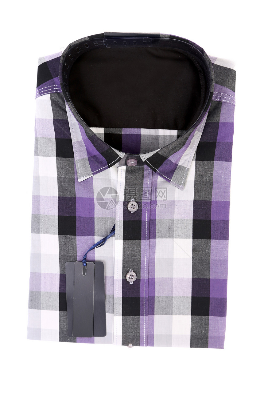 亮色的多色格子衬衫和项圈口袋衣服男性白色平方人士紫色洗衣店男人织物图片