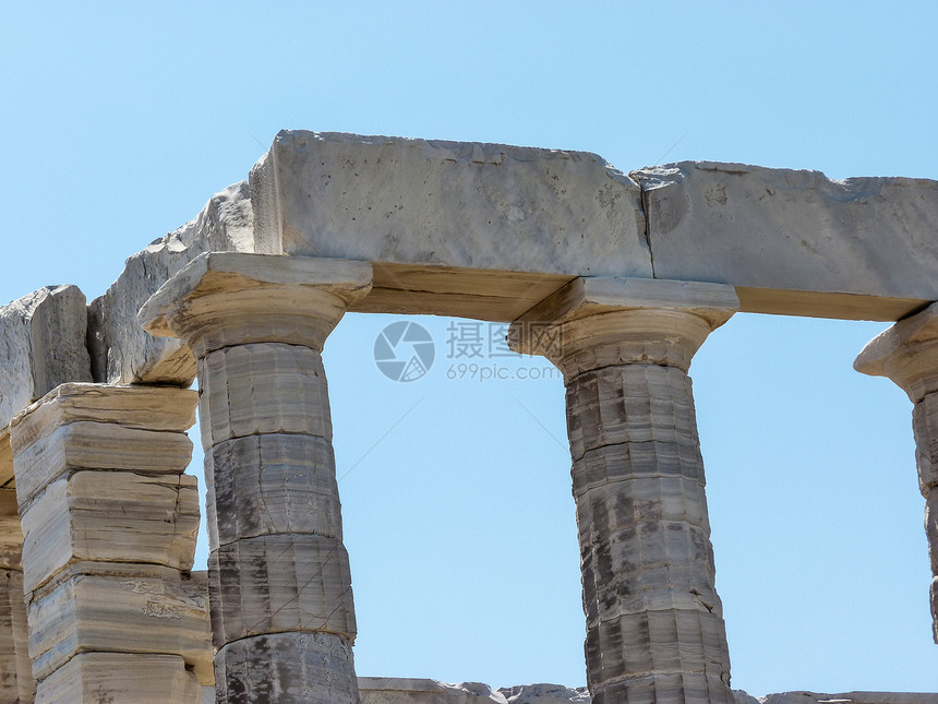 希腊苏尼奥的波塞冬寺庙海王星地标吸引力文明石头大理石神话废墟敬畏文化图片