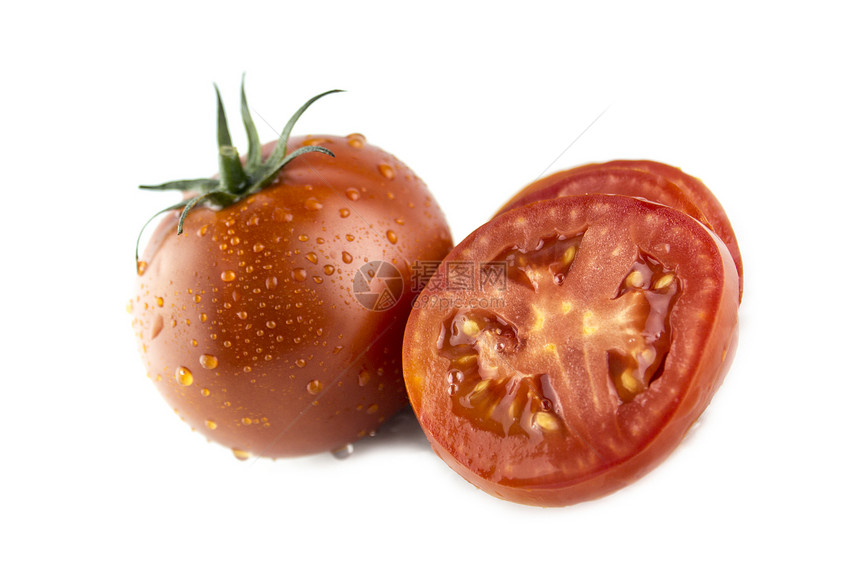 新鲜西红柿食物红色工作室蔬菜营养饮食水果白色绿色图片