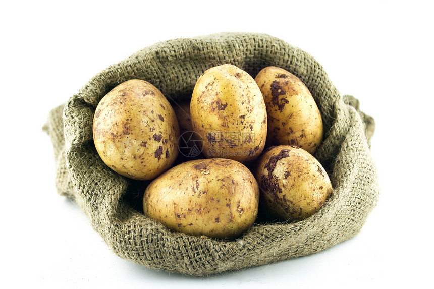 马铃薯土豆在布罗帕麻袋中团体生产土豆黄麻营养烹饪蔬菜糖类植物收成图片