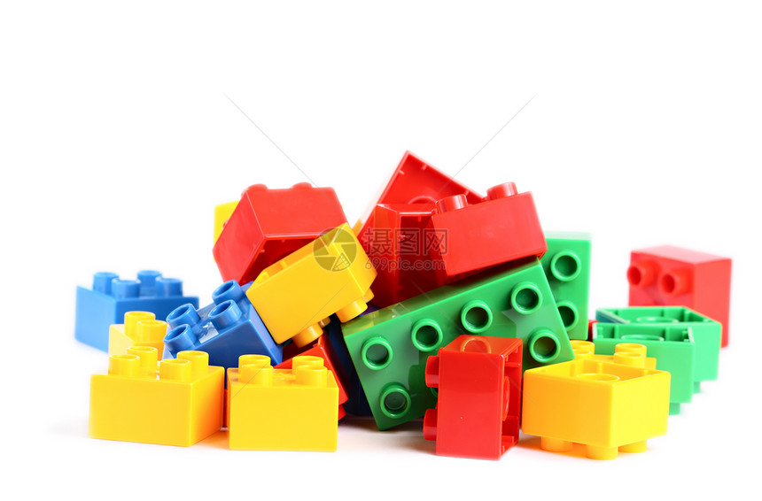 游戏中一些彩色砖块童年黄色玩具绿色建筑建造红色闲暇白色塑料图片
