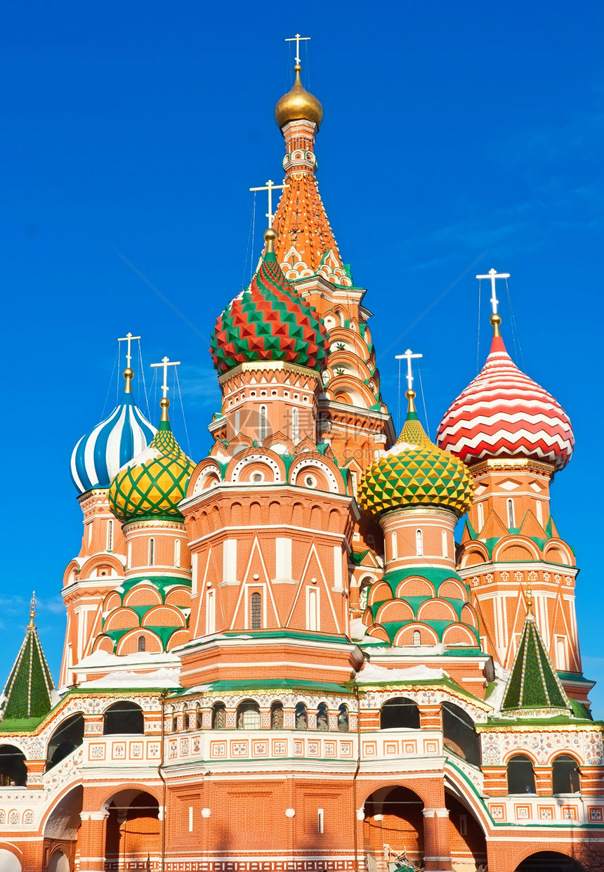莫斯科圣巴西尔大教堂中心博物馆红色建筑天空圆顶正方形城市建筑学大教堂图片