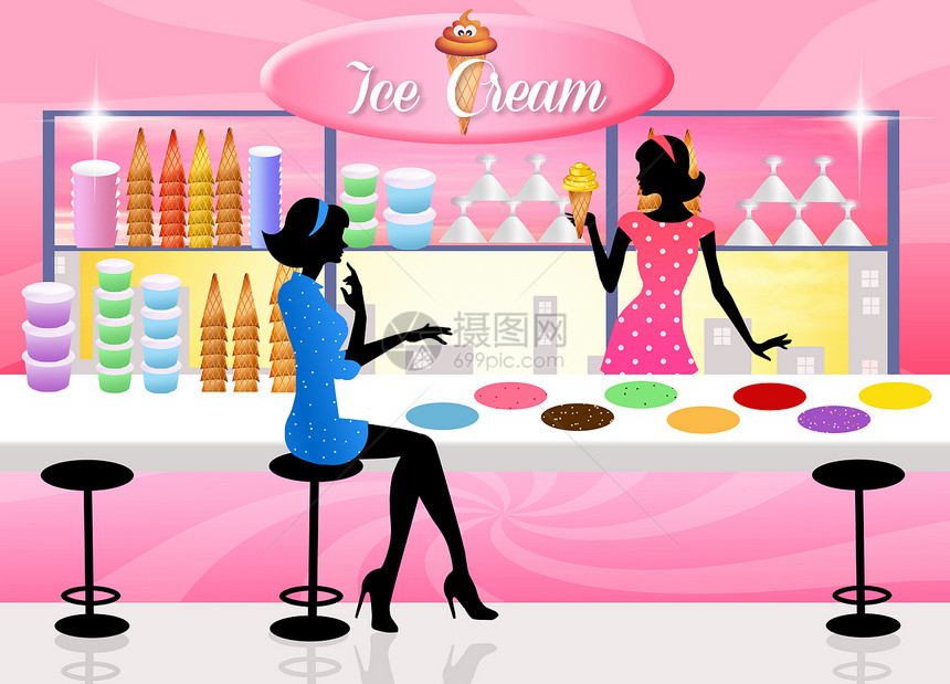 冰奶油店蕾丝杯子女士冰淇淋食物插图坚果甜点小吃饼干图片
