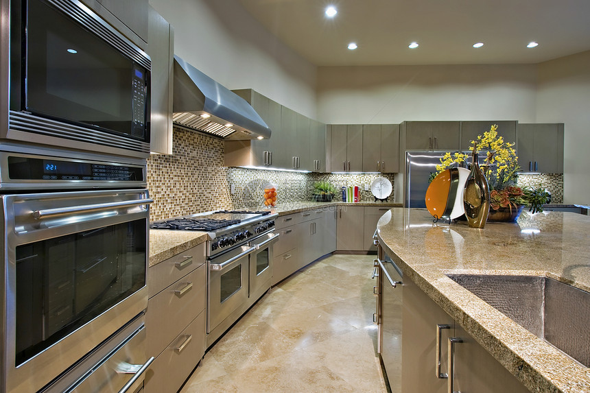建筑设计厨房 配有不锈钢安装装置的设备图片
