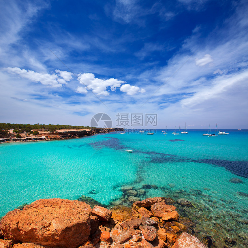 巴利阿里群岛 福门捷拉卡拉萨奥纳海滩太阳波浪蓝色假期晴天海岸旅行海岸线桑拿岩石图片