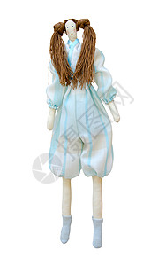 两匹马尾巴的便裤裙里 孤立着手工制造的洋娃娃背景图片
