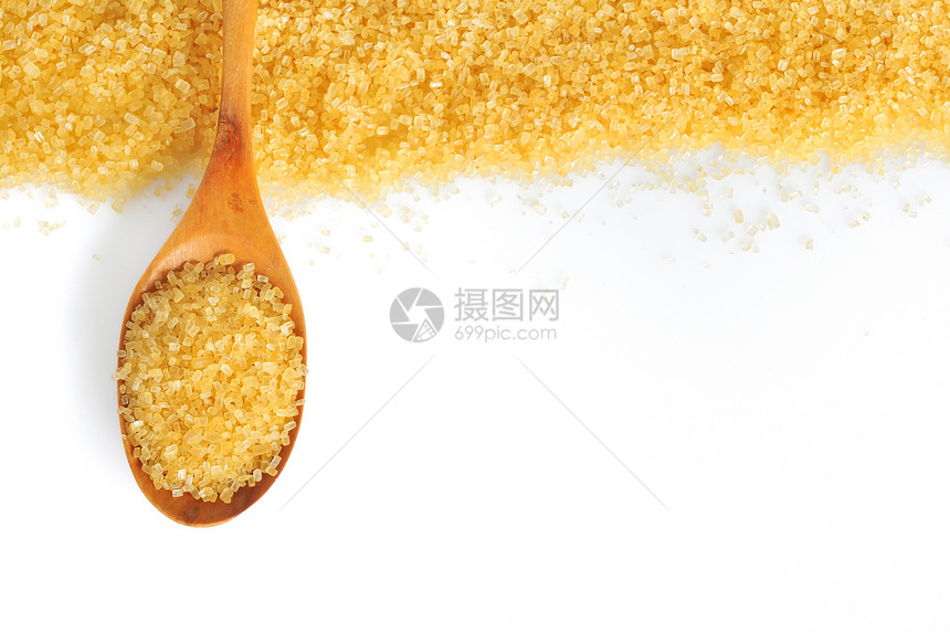 汤匙和甘蔗糖早餐粉末黄色水晶食物蔗糖棕色框架颗粒状白色图片