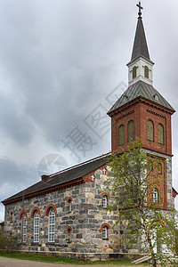 北部教会芬兰拉普兰北部的Utsjoki教堂背景