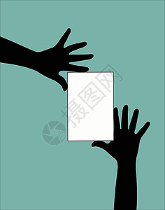 一对夫妇握手架板绿色白色男人手指卡片女性插图木板拇指棕榈背景图片