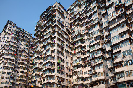 香港拥挤不堪的建筑建筑学贫困人口民众生活公寓城市贫民窟市中心住宅背景