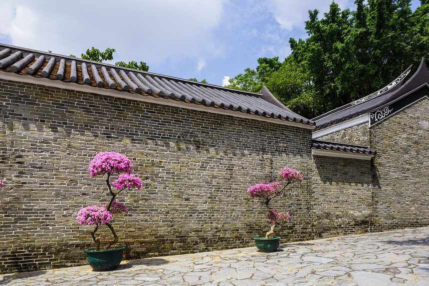 传统的中国传统建筑结构房子寺庙天空石头植物花园蓝色入口图片