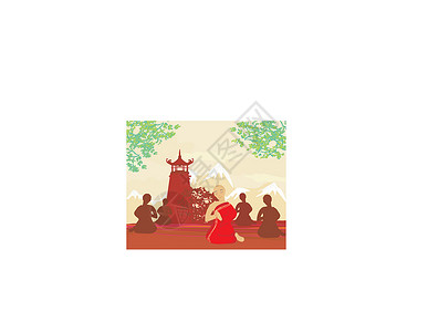 泰式风情园祈祷时僧侣设计图片