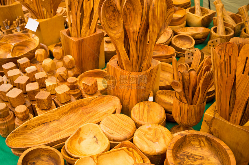 手工艺的厨房用具工艺品木头勺子水平集装箱画幅砂浆商品摊位市场图片