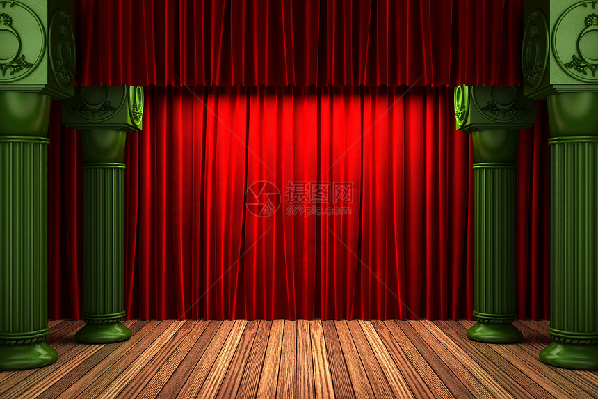 舞台上的红织布窗帘织物画廊衣服天鹅绒皇家宣传风格装潢仪式红色图片