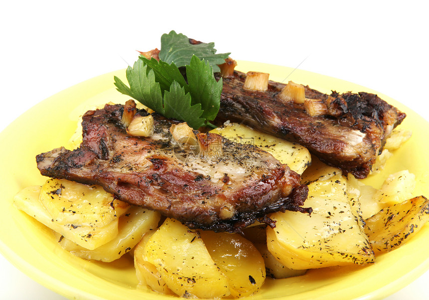 Grilled 牛排餐厅午餐印章食物牛肉筹码蔬菜土豆油炸美食图片