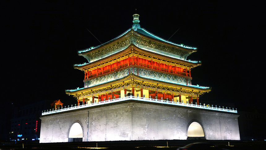 西安钟塔的夜景建筑学佛教徒观光历史游客纪念碑宝塔历史性宗教堡垒图片