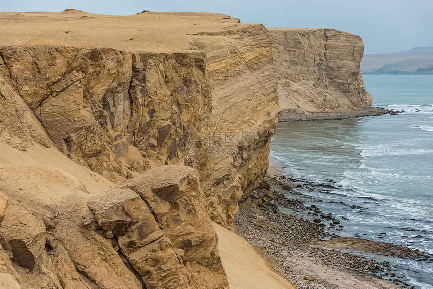 在秘鲁伊卡海岸的秘鲁河沿岸 帕拉卡斯湾海岸线悬崖目的地海滩旅行图片
