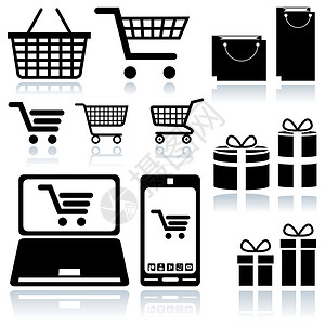 购物墨盒标志篮子零售笔记本插图销售礼物手机顾客电脑展示背景图片