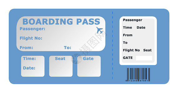 飞机登机牌蓝色图形化插图时间优惠券旅行运输背景图片