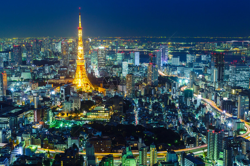 东京市夜间景观地方商业全景风景办公场景建筑学城市大楼图片