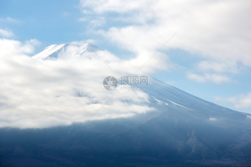 日本 藤云山火山公园旅行反射风景公吨顶峰天空薄雾图片