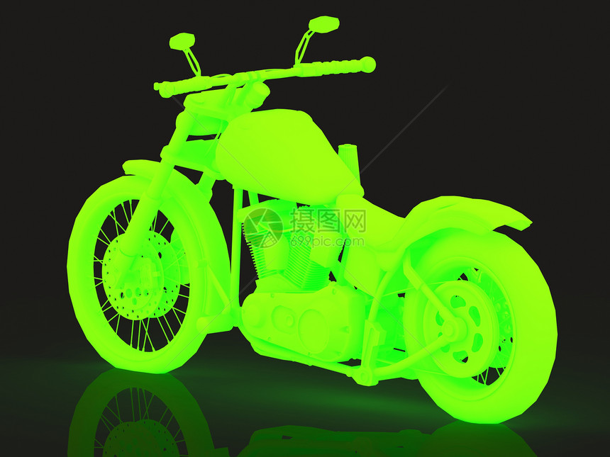 绿色发光摩托车概念;图片
