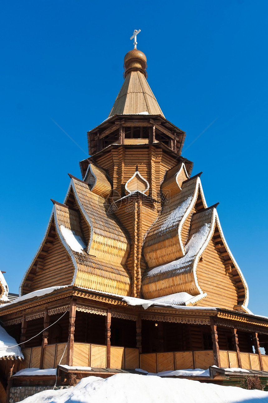 伍德教堂木头天空蓝色建筑学建筑旅行模仿阳光地标文化图片