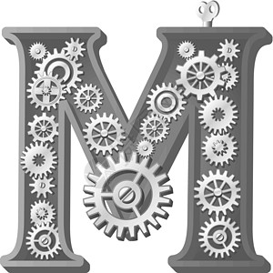 机械字母表蒸汽工作工程师发条活力工具插图金属艺术手表背景图片