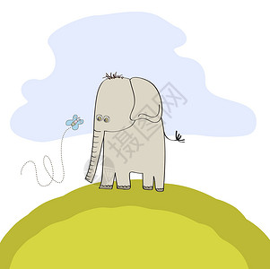 小可爱大象蓝色夹子微笑丛林树干荒野森林幸福吉祥物卡通片背景图片