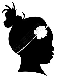 头发图标儿童头环影矢量轮廓马尾辫白色绘画插图女性女儿黑色剪影剪影头背景
