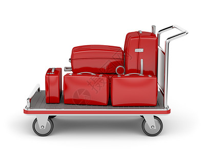 机场行李车车轮大车手提箱酒店服务车辆运输红色旅馆汽车背景图片