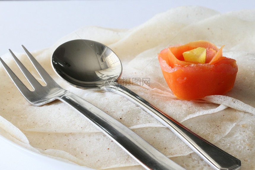 印度早餐Thosai菜盘道彩米粉勺子盘子图片