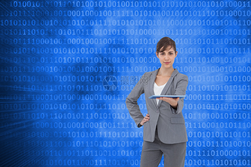 持有平板电脑的有吸引力商业妇女的综合形象c女士计算商务棕色代码蓝色人士计算机绘图技术图片