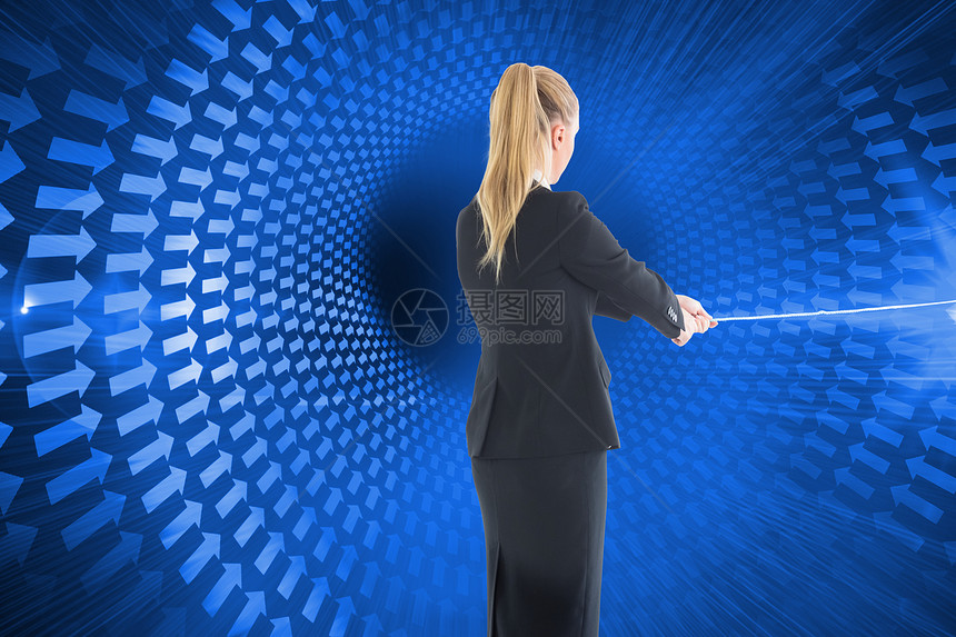 商业女商务人士拉绳子的复合形象金发女郎未来派技术蓝色金发绘图职业螺旋商务浅色图片