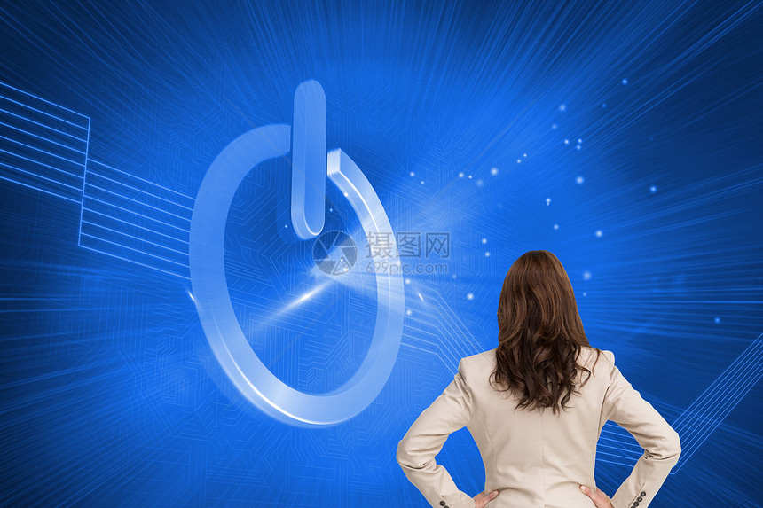 商业女商务人士的复合图像背靠着镜头站立按钮蓝色思维商务未来派线条棕色职业计算计算机图片