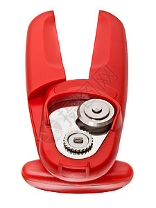 红罐打开器金属厨房白色红色塑料工具用具背景图片