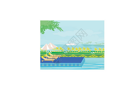 木头船热带海滩上的游泳池海洋木头棕榈幸福泳池酒店旅游汽艇游泳异国设计图片