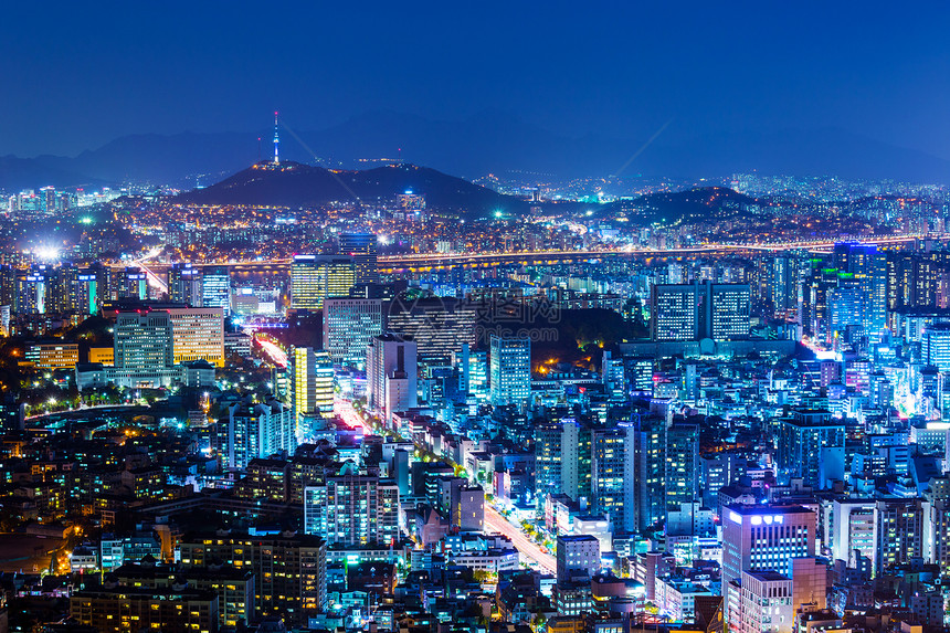 首尔天际日落顶峰踪迹公吨建筑天空住宅办公室城市通道图片