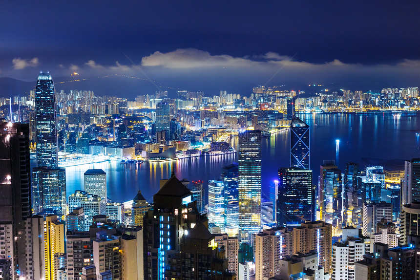 香港深夜都市商业场景顶峰公司天际地标天空办公室市中心图片