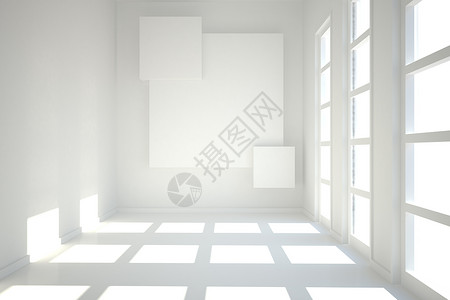 墙上有方形的白色房间正方形绘图计算机灰色屏幕窗户数字框架阴影背景图片