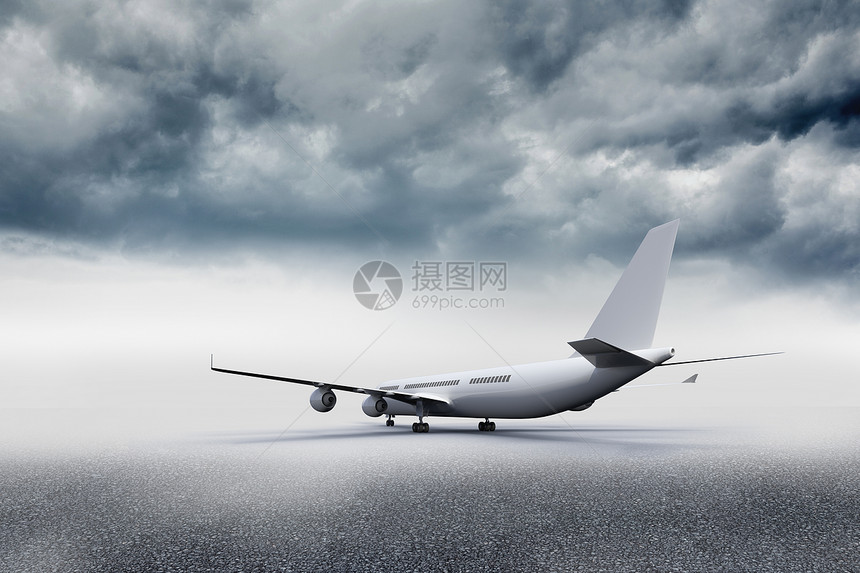 3D飞机站在地面上假期多云天空旅行航班计算机旅游灰色绘图航空图片