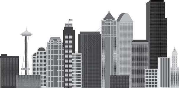 西北第一村西雅图市天线灰度说明绘画旅行景观建筑物公寓旗帜建筑学地标市中心城市插画