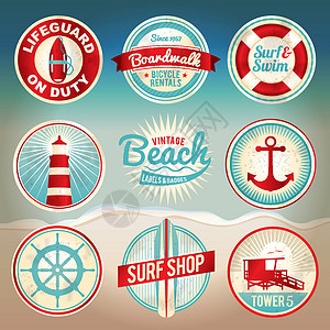 古迹海滩标签和徽章背景图片