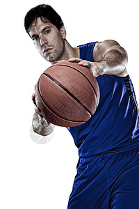 篮球运动员奉献精神健身运动团队练习蓝色背景黑色制服背景图片