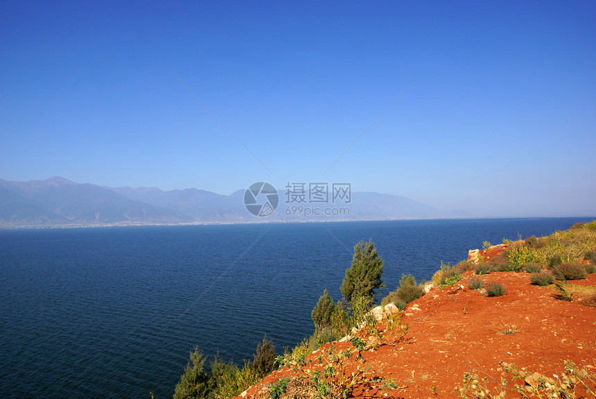 中国云南省达利Erhai湖场景天气码头钓鱼农村旅行天空假期爬坡道蓝色图片