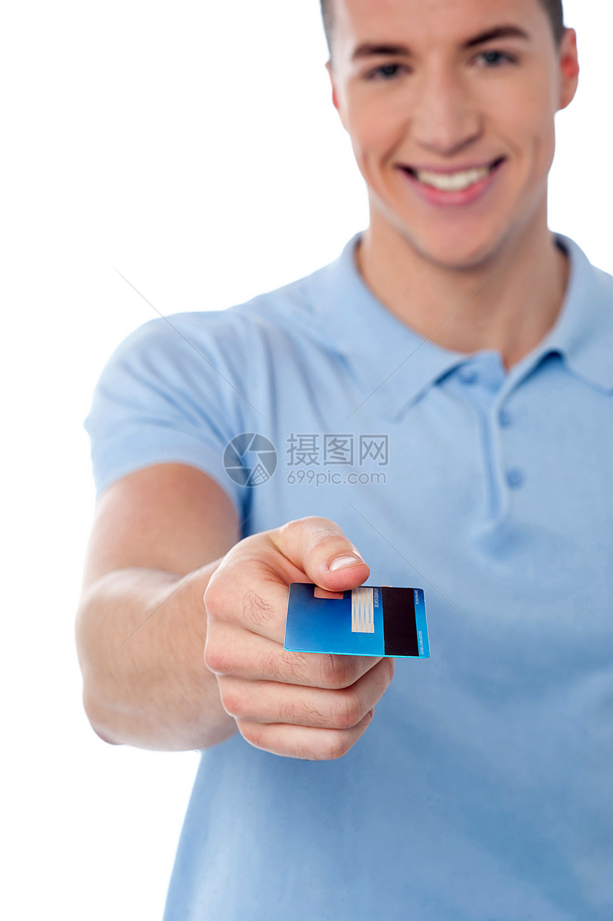 这是我的新信用卡购物顾客款机男性卡片裁剪信用商业快乐白色图片