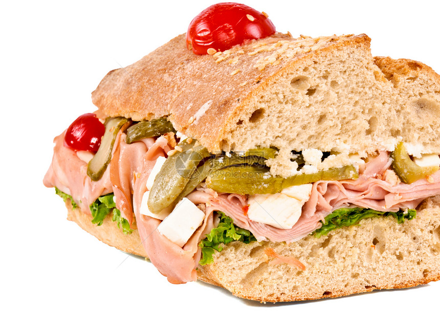 闭合三明治食物垃圾洋葱胸部牛肉猪肉面包美食叶子午餐图片
