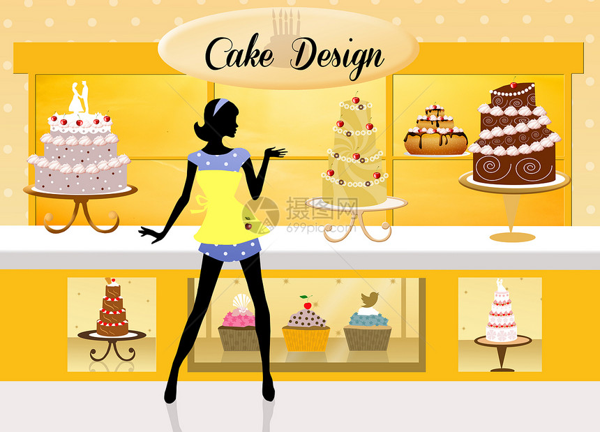 蛋糕店婚礼插图庆典陈列柜职业装饰品蛋糕设计邀请函创造力图片