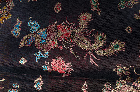 刺绣龙黑色和服工艺画幅织物丝绸纺织品手工刺绣绣花水平背景